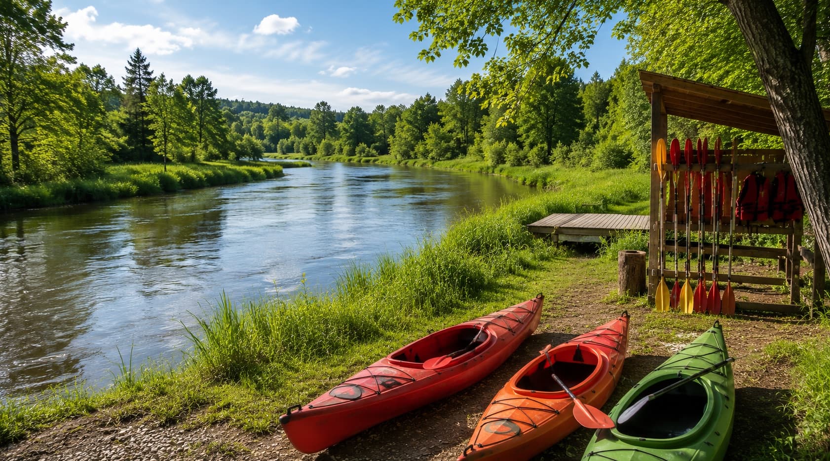 A kayak trip down a river in nature
